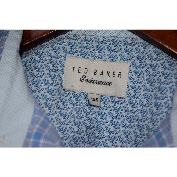 Ted Baker Blue Check Cotton Button-Up Shirt 15.5 - Picture 3 of 4